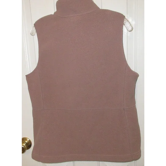 LL Bean Fleece Vest Womens Medium Tan Full Zip Sleeveless Outdoors - Picture 2 of 8